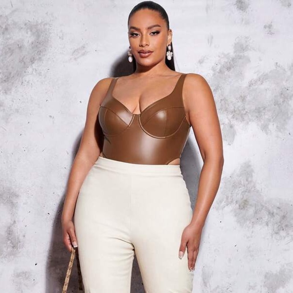 New! Tags On! Faux Leather Bodysuit Top